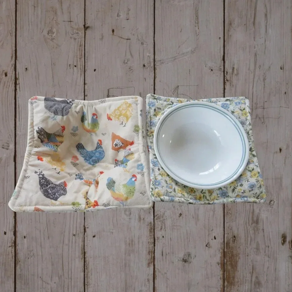 Microwave Bowl Cozy Reversible Chickens and Floral Soup Bowl Ice Cream
